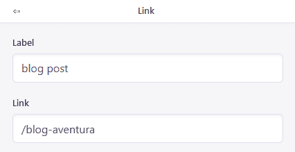 Opciones de edición para el "Link"